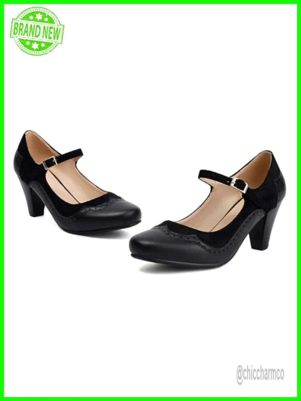 Women's Mary Jane Classic Retro 1920s Pump Heels Gatsby Oxford Pattern Vintage